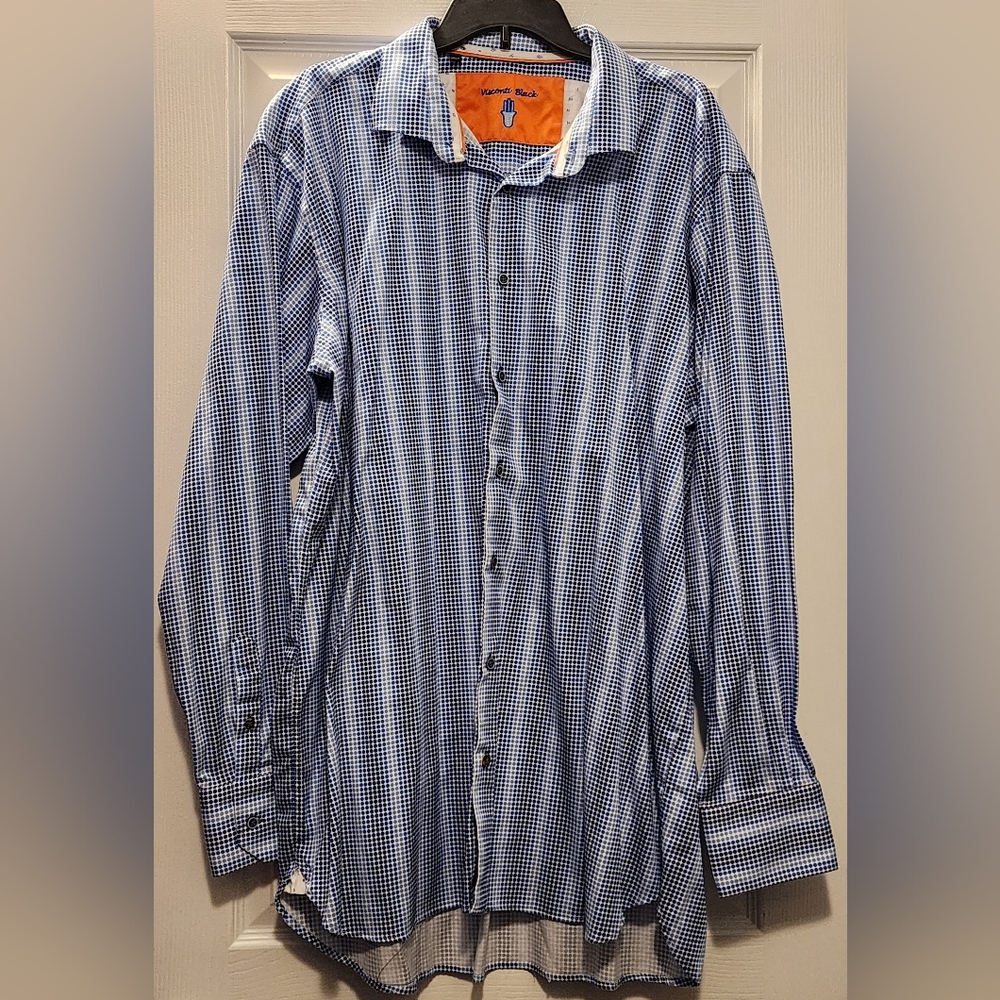 Visconti Black Long-Sleeve Button-Down Shirt • Shades of Blue Dot Paddern • 3XLT